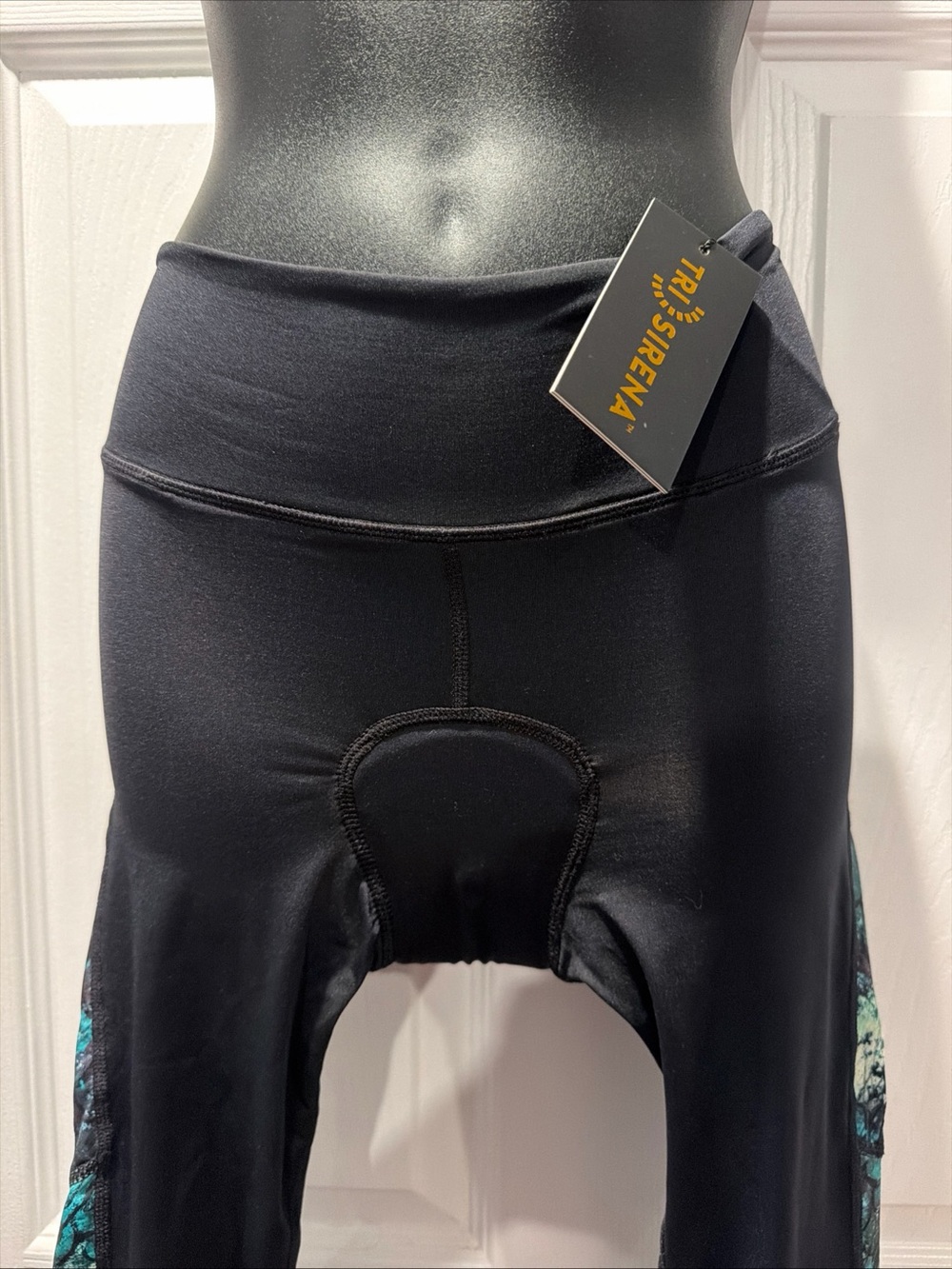 Barena Women's Black Bike Shorts with Teal Side Detail